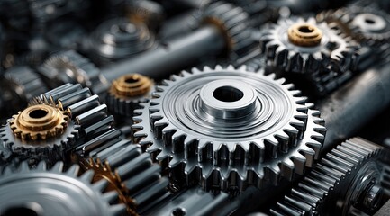 Silver and gold gears interlocking, technical precision, focused closeup