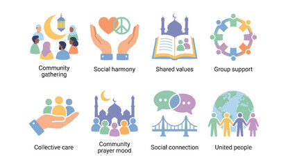 Diverse community icons representing unity and social harmony