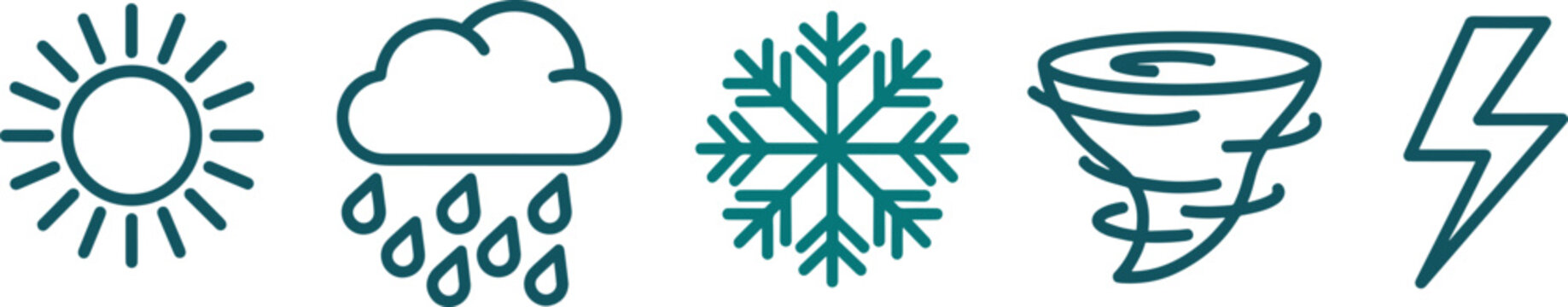 Outline weather icons sun rain snow storm lightning forecast symbol set