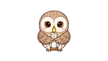 Cute cartoon owl holding a candle in its wings
