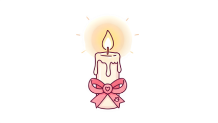 Image of lit candle with pink bow on white background 