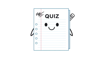 Smiling quiz sheet with happy face and pencil on paper