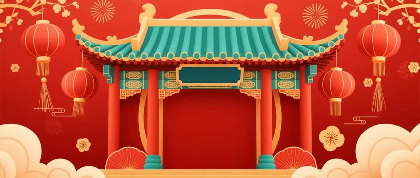 Traditional red Chinese temple door architecture with ancient oriental design features intricate Buddhist art and a decorative pagoda roof at a historic travel destination in Asia