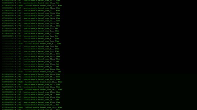 Retro Linux Boot Sequence Green Text Matrix Code 4K Loop