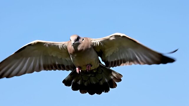 A Pigeon Flying Gracefully in the Bright Blue Sky.