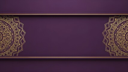 Premium Purple Mandala Template: Golden intricate floral ornaments on deep violet background, elegant border frame, luxury invitation, royal Islamic branding and stationery concept