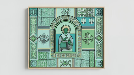 Ethiopian art depicting traditional motifs and figures in vibrant colors, suitable for modern decor