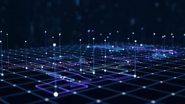 Abstract Data Network: Connected Nodes and Lines in Blue