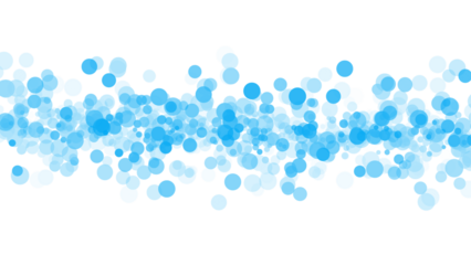 Abstract bokeh lights in shades of blue scattered across a dark space on transparent background