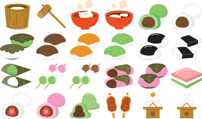 春の和菓子とお餅のアイコンセット