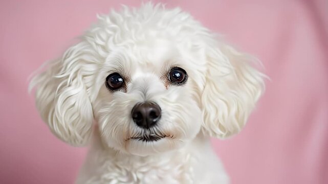 Adorable Bichon Frise Dog Portrait with Pink Background.