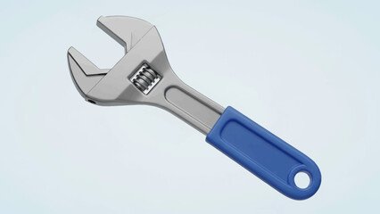 Adjustable Wrench with Blue Handle on a Clean Background.