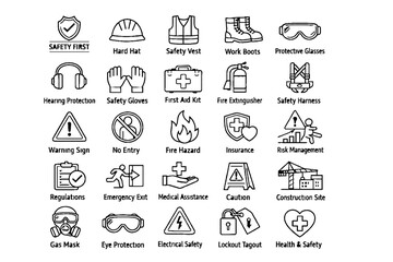 Obraz premium Construction Safety Line Icons Set