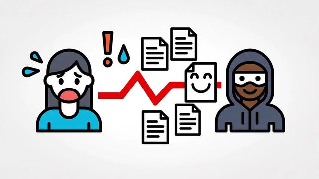 Data Breach and Identity Theft Cyber Security Concept Flat 2D vector outline illustration animation