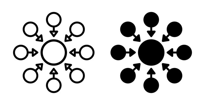Centralized icon showing arrows pointing towards a central point, representing directional flow and connectivity in a symmetrical design.