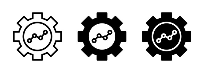 KPI icon featuring gears with a line graph inside, representing key performance indicators and analytics for business monitoring
