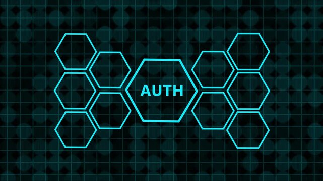 Futuristic digital authentication interface displaying secure login protocols on a dark grid network - 4K motion graphic.