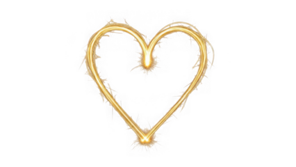Golden sparkling heart isolated on transparent background