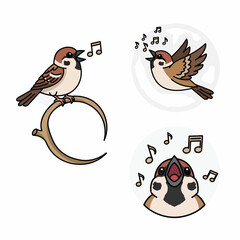 Singing Sparrow Bird Logo Set
