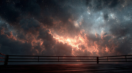 WIde boxing stage making from wood on the paradise look amazing , epic action image.