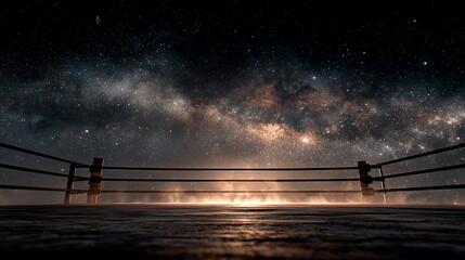 Wide shot , a fight stage in the space , milky way and star is background , epic fantasy action background image.