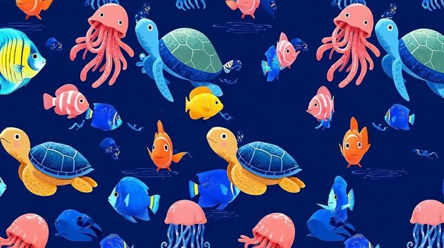 Underwater sea creatures pattern