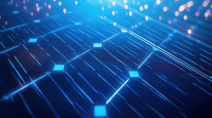 Abstract digital technology background representing a complex network structure with glowing blue nodes and high speed data transmission lines illustrating complex futuristic connections in cyberspace