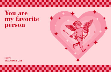 Modern Valentine&rsquo;s Day Card Concept with Love Symbols, Cupid, and Abstract Elements