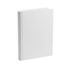 A blank white book standing upright with pages slightly open isolated on transparent background