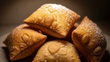Golden Fried Pastries Dusted with Powdered Sugar