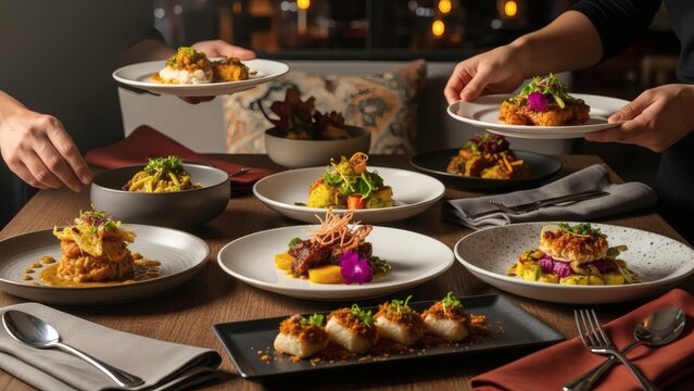 Restaurant Service Staff Serving Food to Customers.
