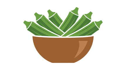 Bowl of fresh green okra pods ready for cooking on transparent background