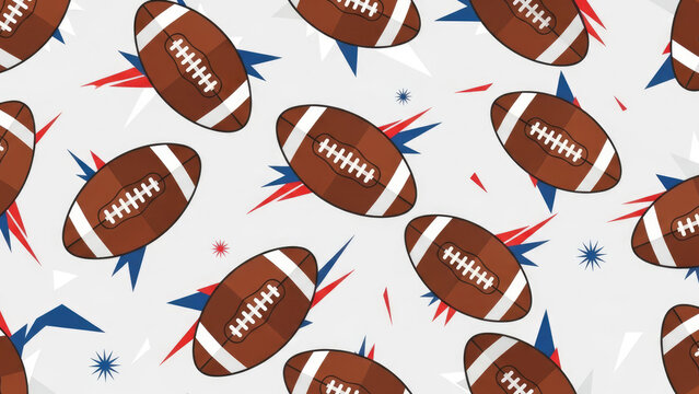 American Football Pattern Seamless Background with Explosions.