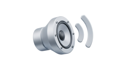 A silver speaker isolated on transparent background with sound waves