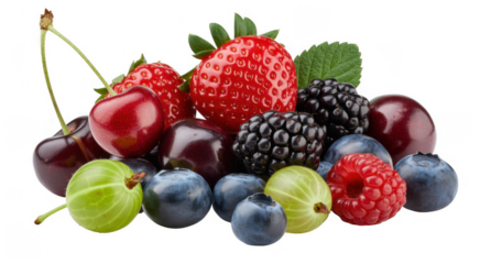Assorted Berries mixed berries isolated on a transparent background