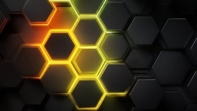 Abstract hexagonal pattern with vibrant neon colors and dimensional effects