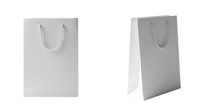 Two white paper bags isolated on transparent background
