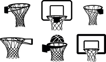 Black Silhouette Basketball Hoops and Net Set backboard © Creative SHONJITA