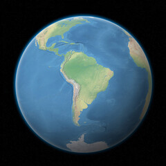 Fototapeta premium Topographic view of Planet Earth from space, showing North America, South America, and Antarctica