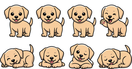 Cute Baby Puppy Dog Cartoon Mascot Vector Set  8 Funny Poses