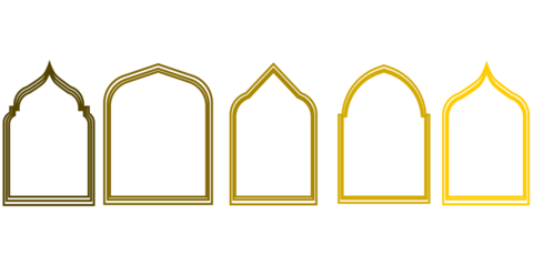 Set of Golden and Brown Islamic Arch Frame Borders for Elegant Certificates, Invitations, and Festive Event Designs on White
