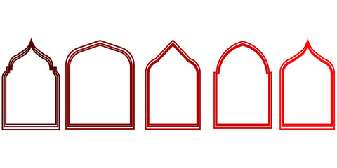 Collection of Red and Maroon Islamic Arch Outline Frames for Festive Certificates, Invitations, and Cultural Designs