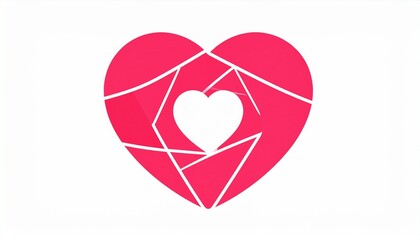 Minimalist Pink Heart Shape with White Outline on Transparent Background Love Symbol