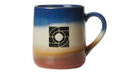 Colorful ceramic mug with and handle colorful mug blue isolated on a transparent background