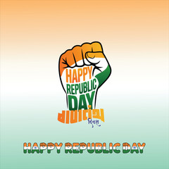 Republic Day India victory hand Celebration Artwork with Indian Flag Elements, Bold Text Typography and Green Orange White Colors