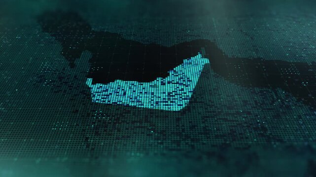 UAE, United Arab Emirates, digital map animation stock footage. Showing innovation in tech, technology AI sector.