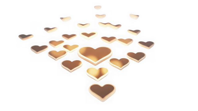 Golden hearts floating in formation isolated on transparent background - Powered by Adobe