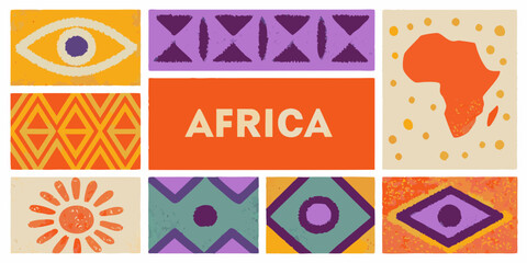 Colorful geometric patterns and african continent illustration on a grid background © Ankan