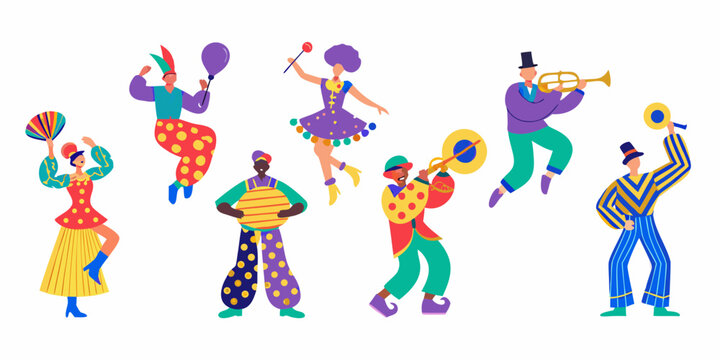 A vibrant illustration of a lively carnival parade with musicians and dancers