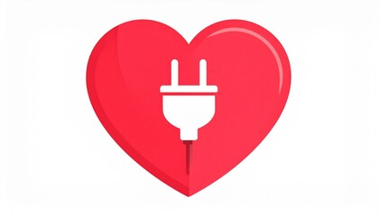 Red Heart with Plug Symbol Love Energy Concept 3D Render Isolated on White Background